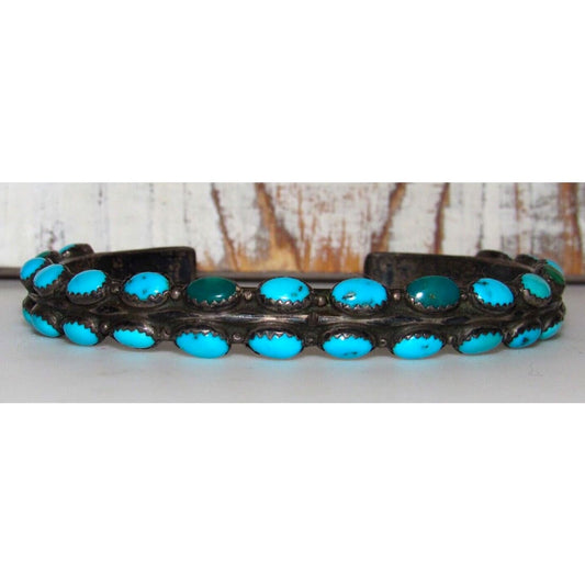 Old Pawn Navajo Carinated Cuff Bracelet Cerrillos Turquoise 