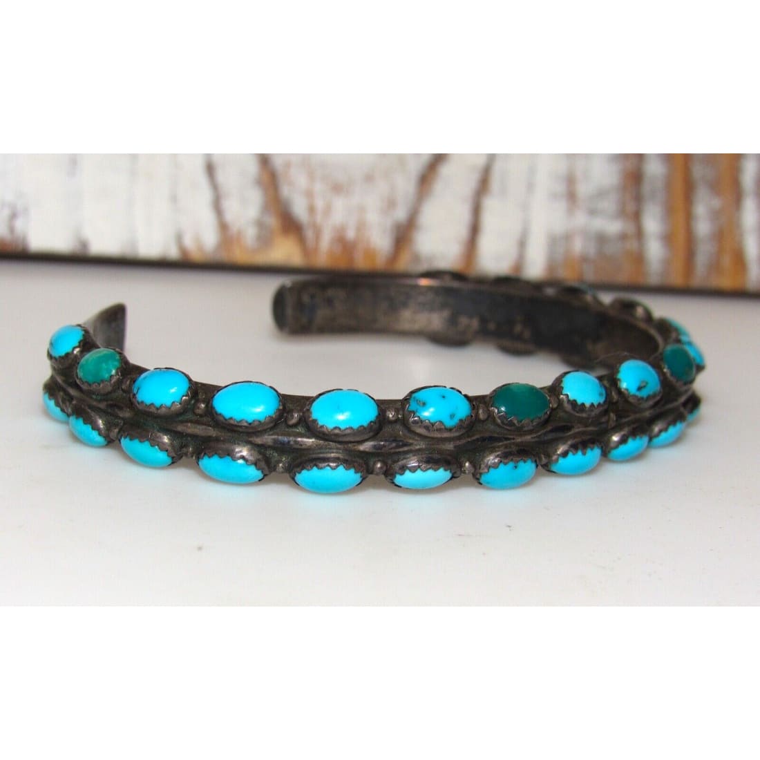 Old Pawn Navajo Carinated Cuff Bracelet Cerrillos Turquoise 