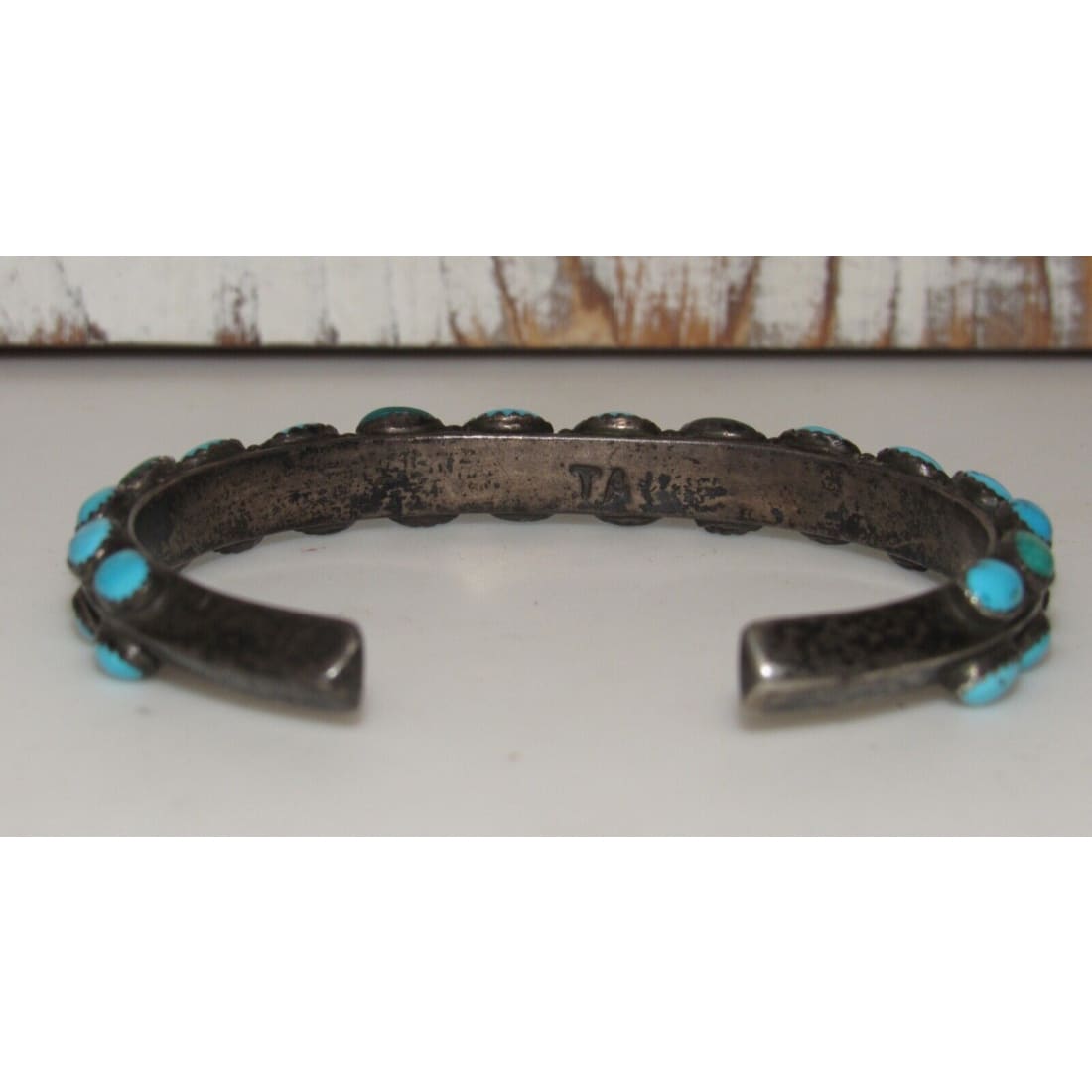 Old Pawn Navajo Carinated Cuff Bracelet Cerrillos Turquoise 