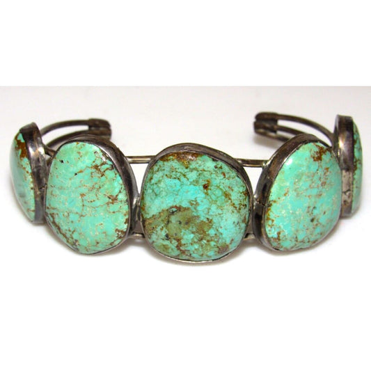 Old Pawn Navajo Cerrillos Turquoise Cuff Bracelet Sterling 