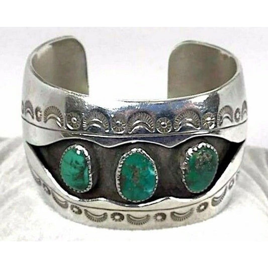 Old Pawn Navajo Cerrillos Turquoise Cuff Bracelet Sterling 