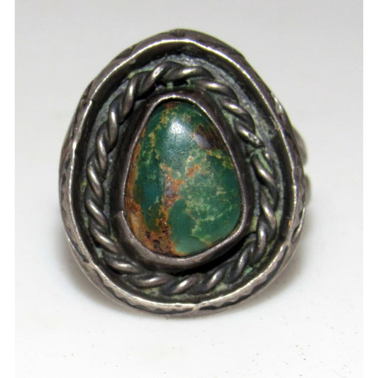 Old Pawn Navajo Cerrillos Turquoise Ring Size 7 Sterling Silver Native American