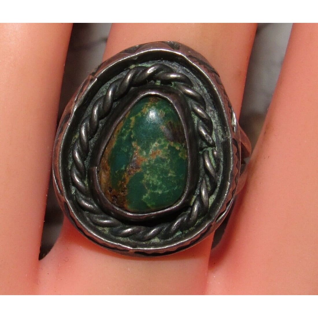 Old Pawn Navajo Cerrillos Turquoise Ring Size 7 Sterling Silver Native American