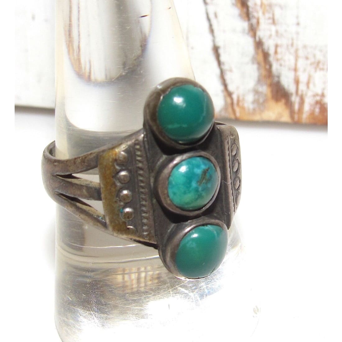 Old Pawn Navajo Cerrillos Turquoise Ring Size 9 Ingot 
