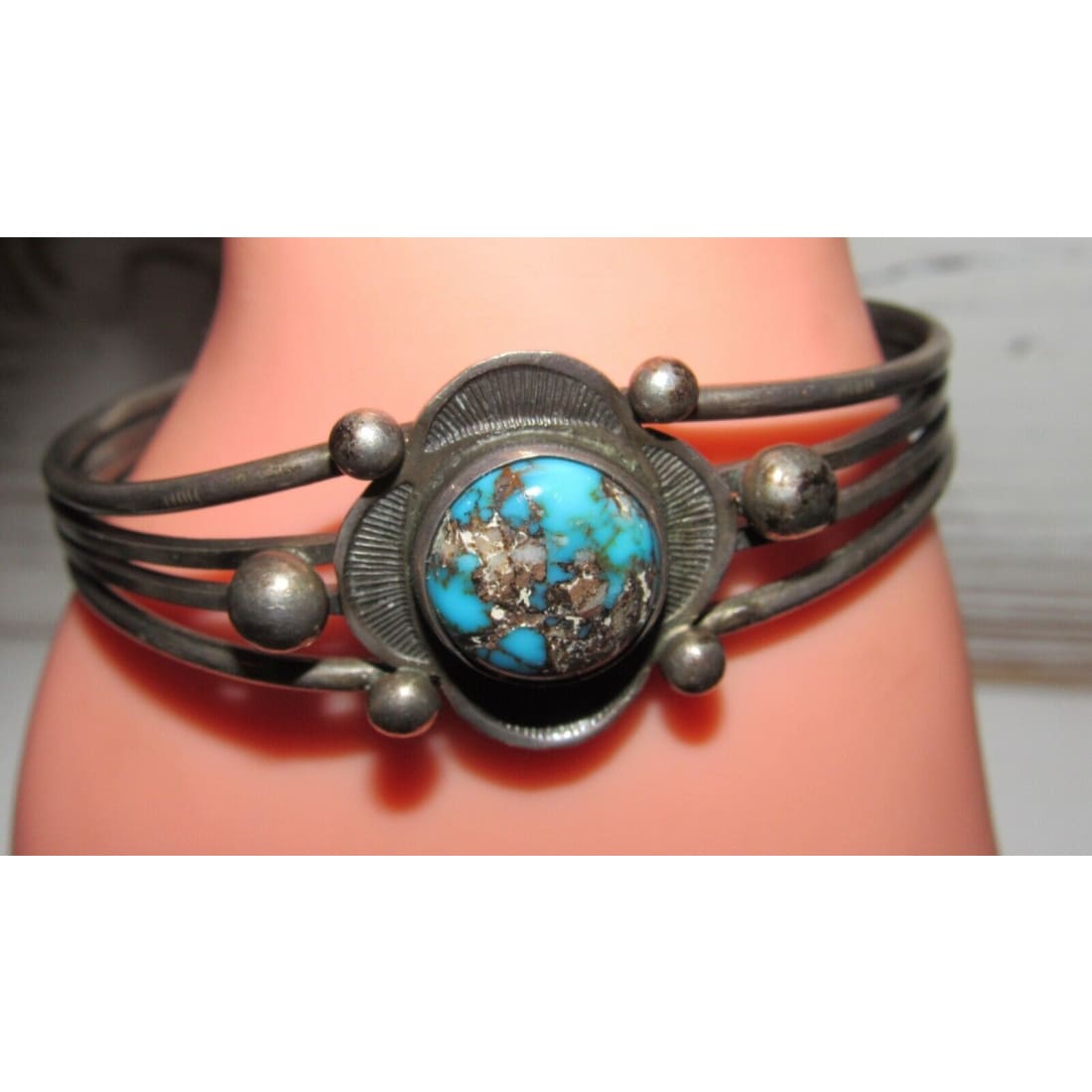 Old Pawn Navajo Cuff Bracelet Bisbee Turquoise Sterling Silver Native American Native American