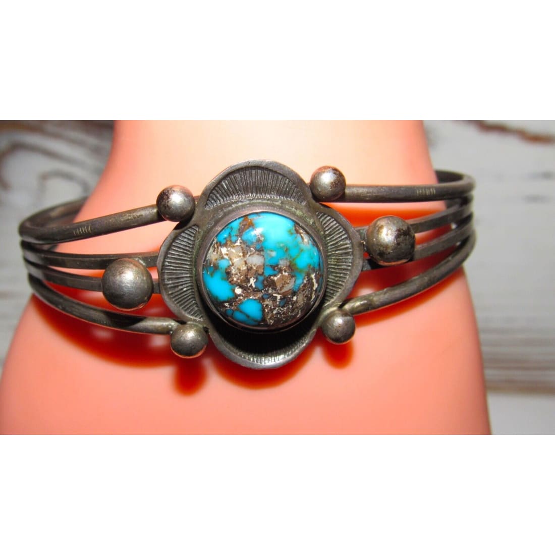 Old Pawn Navajo Cuff Bracelet Bisbee Turquoise Sterling Silver Native American Native American