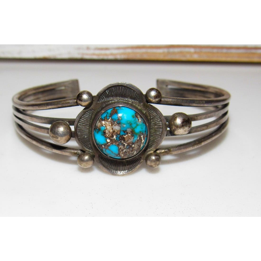 Old Pawn Navajo Cuff Bracelet Bisbee Turquoise Sterling Silver Native American Native American