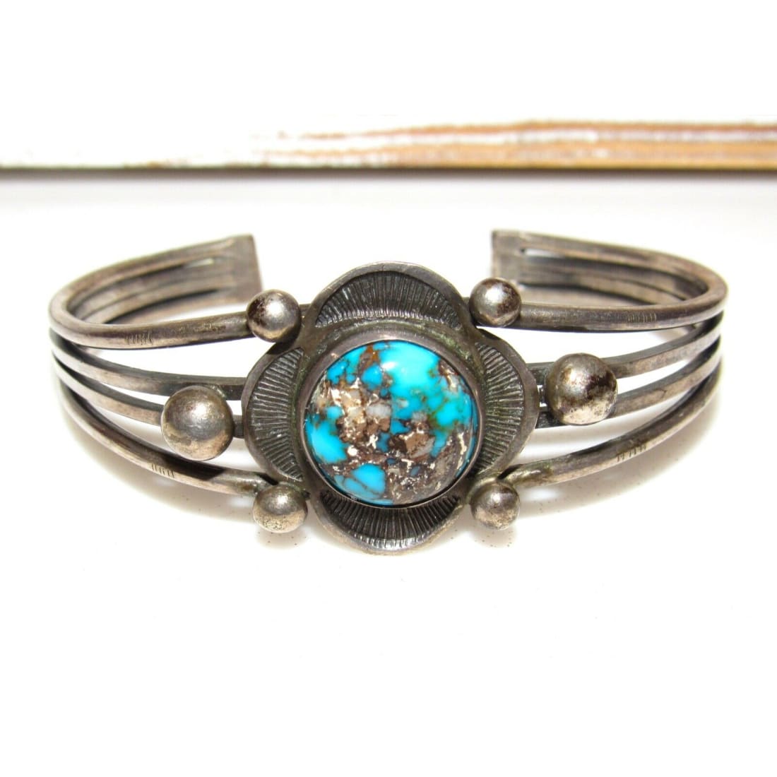 Old Pawn Navajo Cuff Bracelet Bisbee Turquoise Sterling Silver Native American Native American