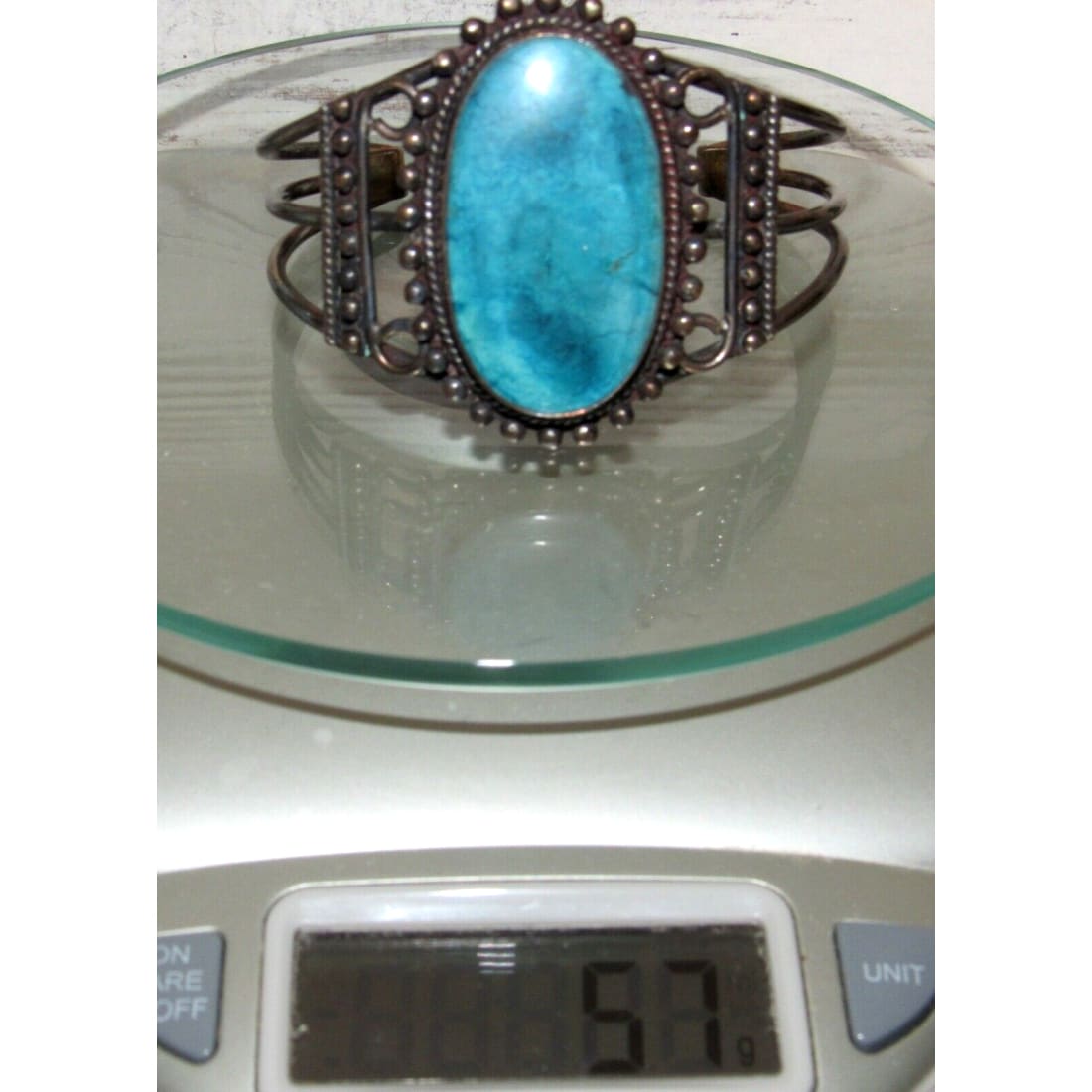 Old Pawn Navajo Cuff Bracelet Kingman Turquoise Sterling 