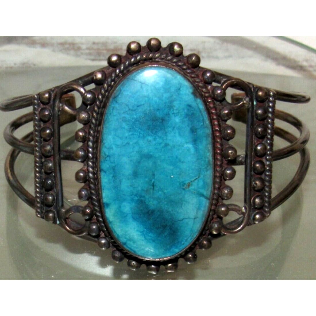 Old Pawn Navajo Cuff Bracelet Kingman Turquoise Sterling 