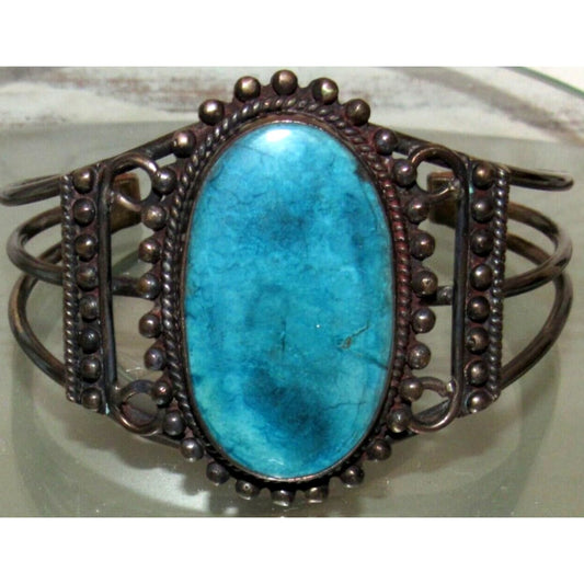 Old Pawn Navajo Cuff Bracelet Kingman Turquoise Sterling 