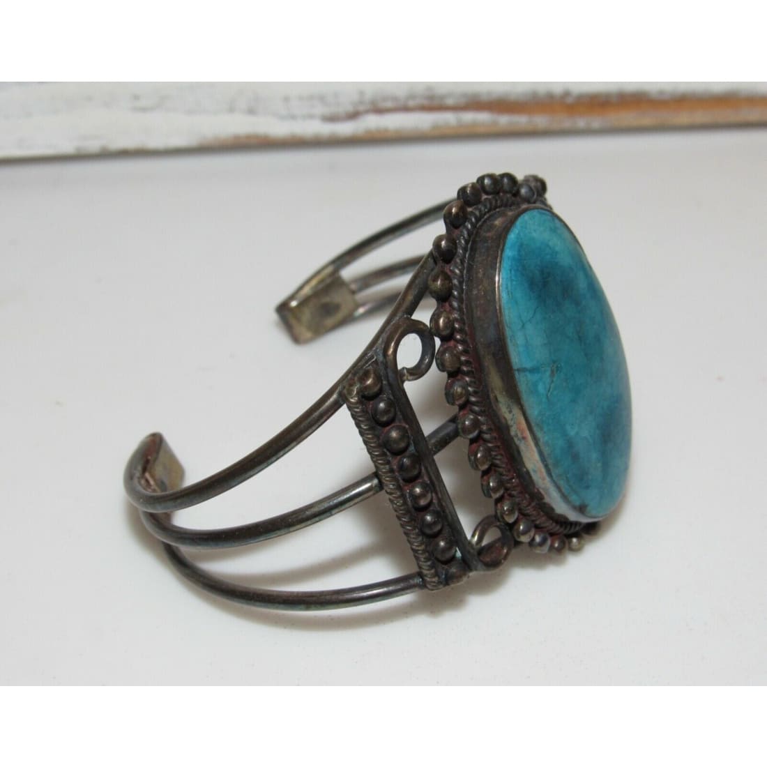 Old Pawn Navajo Cuff Bracelet Kingman Turquoise Sterling 