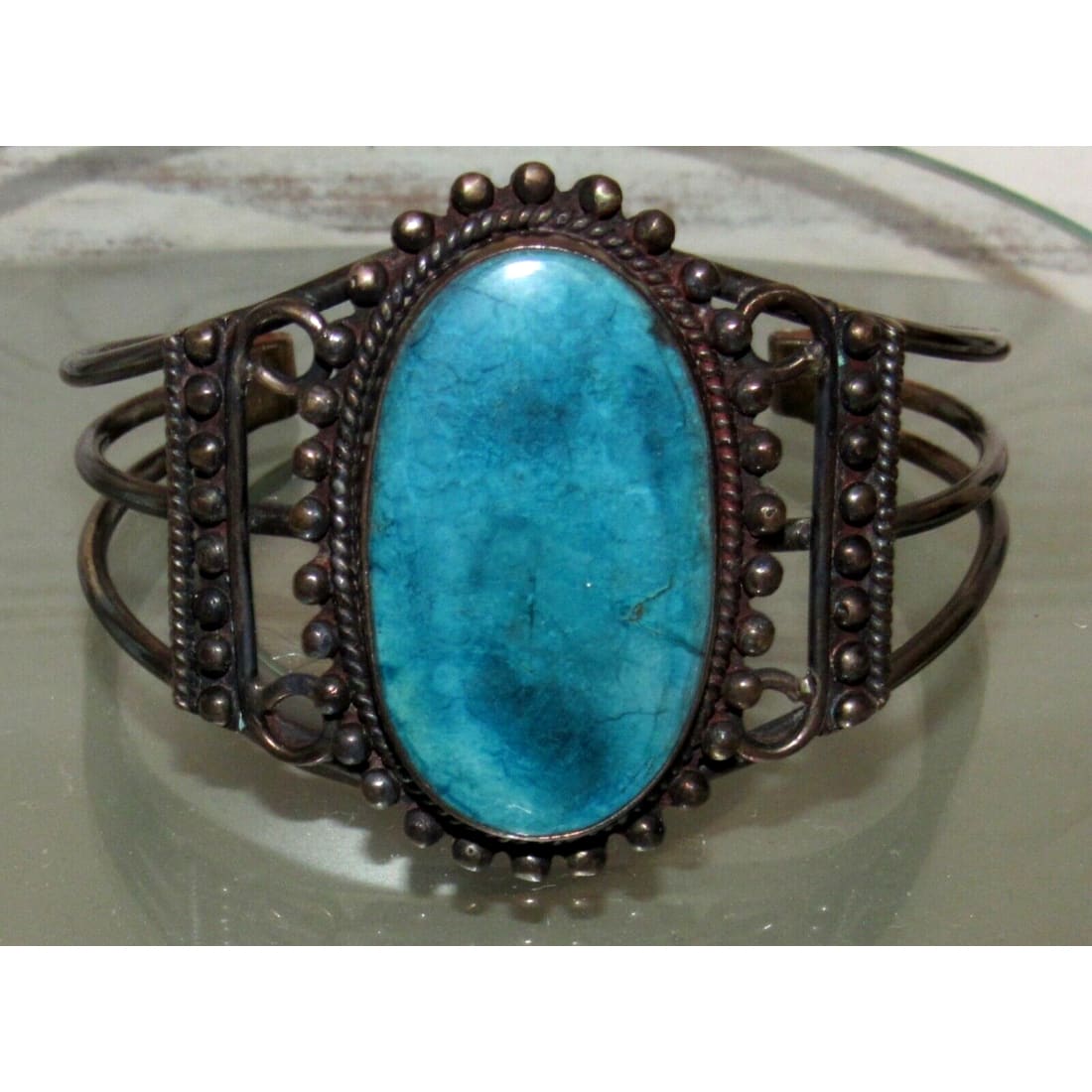 Old Pawn Navajo Cuff Bracelet Kingman Turquoise Sterling 