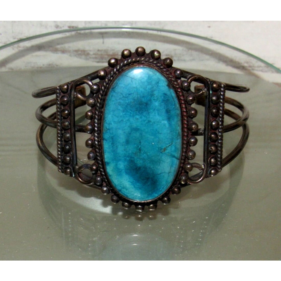 Old Pawn Navajo Cuff Bracelet Kingman Turquoise Sterling 