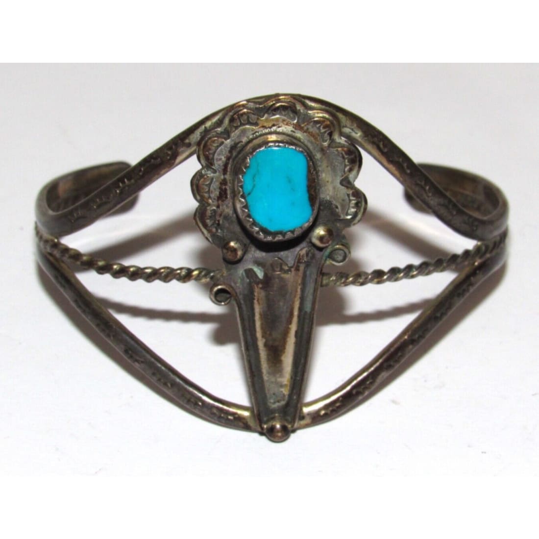 Old Pawn Navajo Cuff Bracelet Sterling Silver Turquoise Cuff