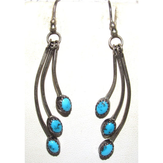 Old Pawn Navajo Dangle Earrings Kingman Turquoise Sterling 