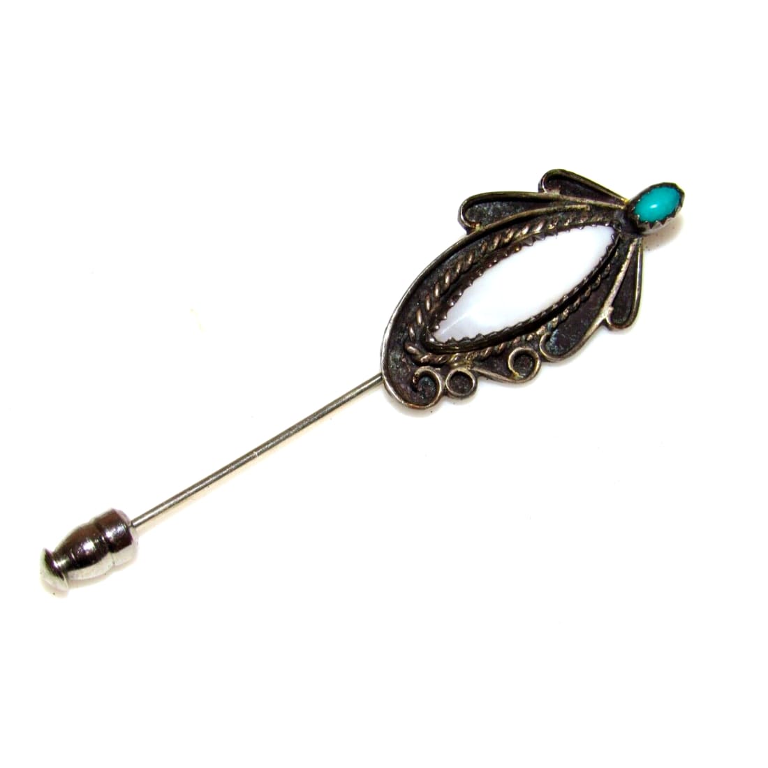 Old Pawn Navajo Hat Pin Sterling Silver Turquoise Mother of 