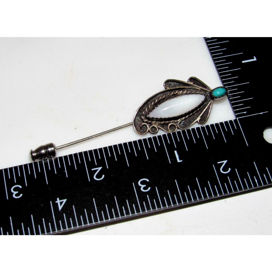 Old Pawn Navajo Hat Pin Sterling Silver Turquoise Mother of 