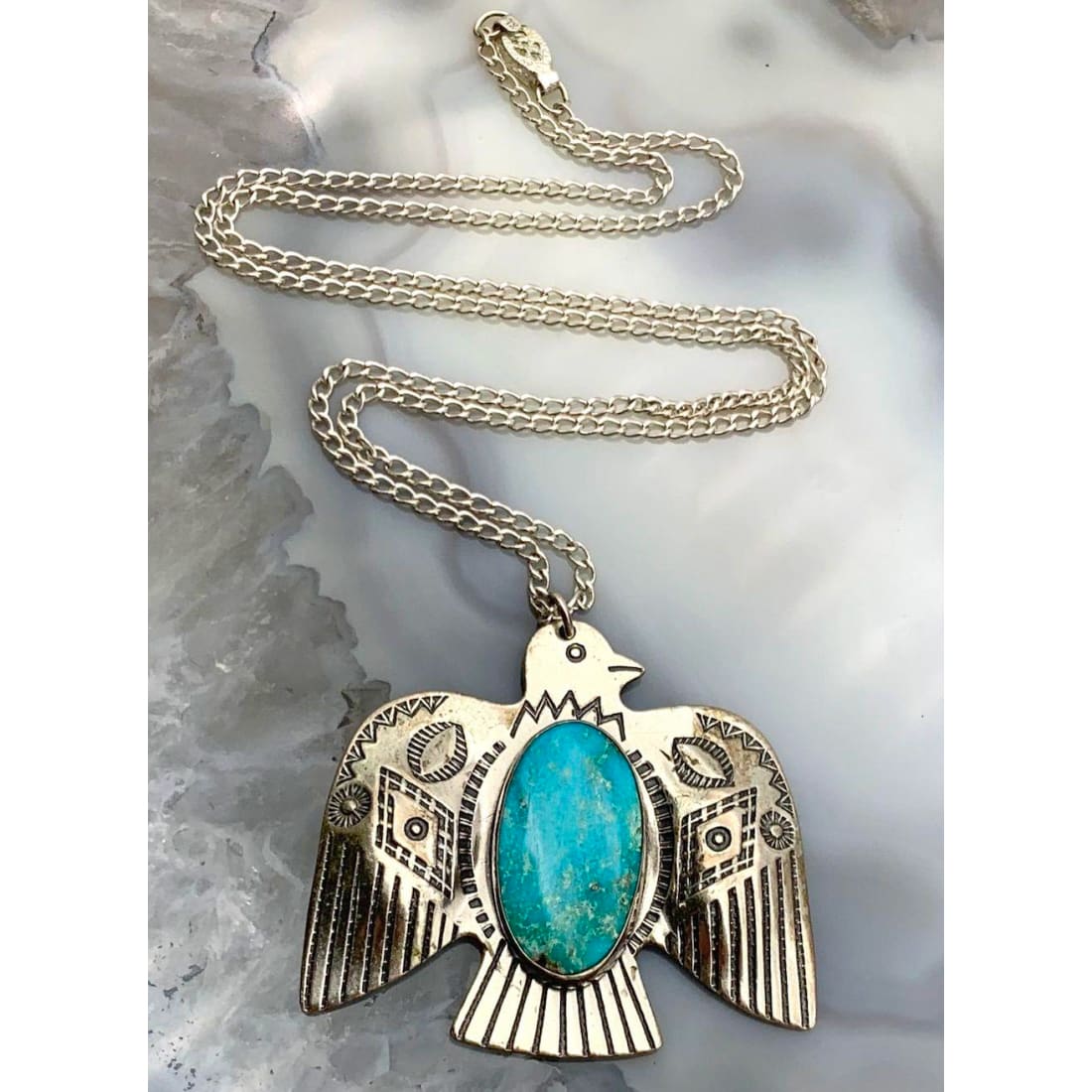 Old Pawn Navajo Ingot Thunderbird Necklace Turquoise
