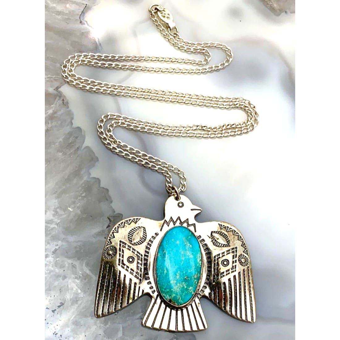 Old Pawn Navajo Ingot Thunderbird Necklace Turquoise