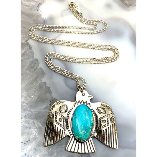 Old Pawn Navajo Ingot Thunderbird Necklace Turquoise
