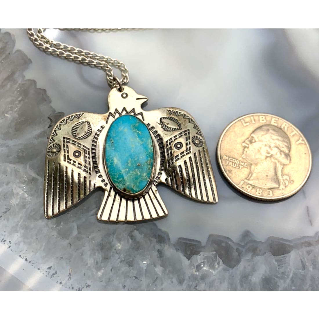 Old Pawn Navajo Ingot Thunderbird Necklace Turquoise