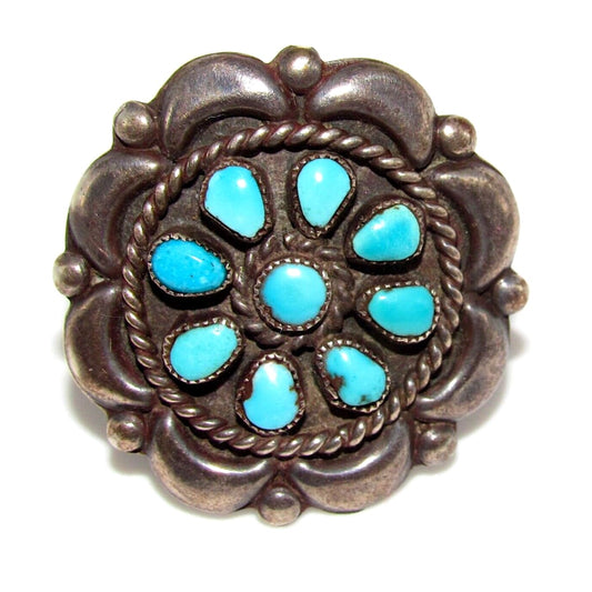 Old Pawn Navajo Kingman Turquoise Cluster Ring Sz 8 Sterling