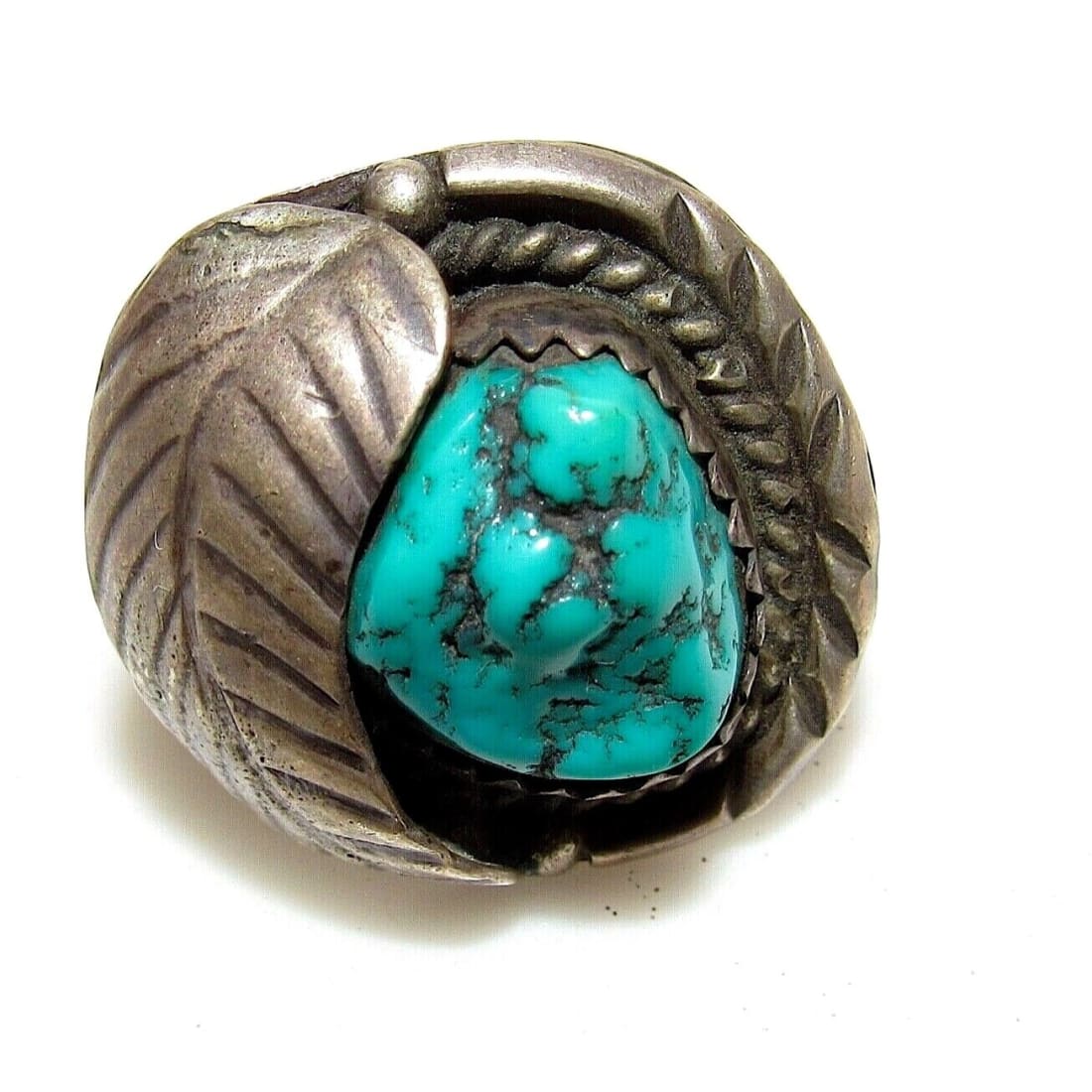 Old Pawn Navajo Kingman Turquoise Ring Size 8 Sterling 