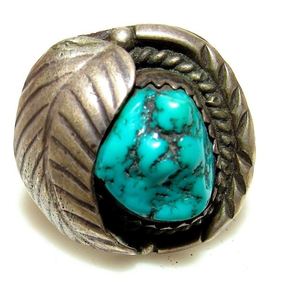 Old Pawn Navajo Kingman Turquoise Ring Size 8 Sterling 