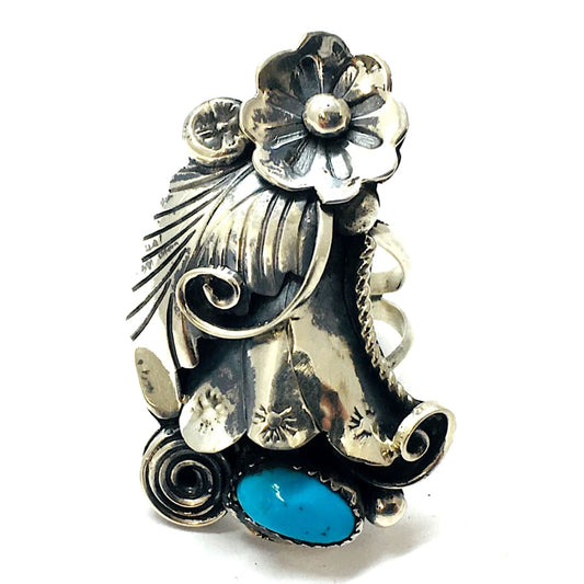 Old Pawn Navajo Kingman Turquoise Ring Size 8 Sterling 