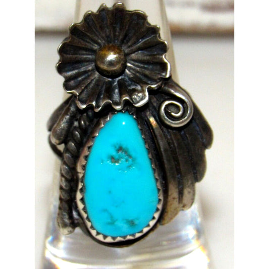 Old Pawn Navajo Kingman Turquoise Ring Sz 6.5 Jimmy Victor Begay Sterling Silver Native American