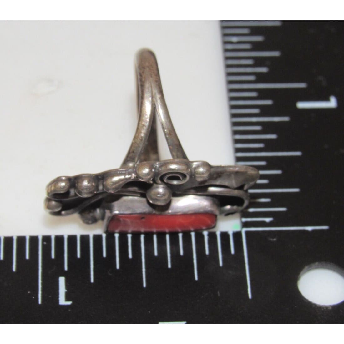 Old Pawn Navajo Mediterranean Coral Ring Size 7 Sterling 