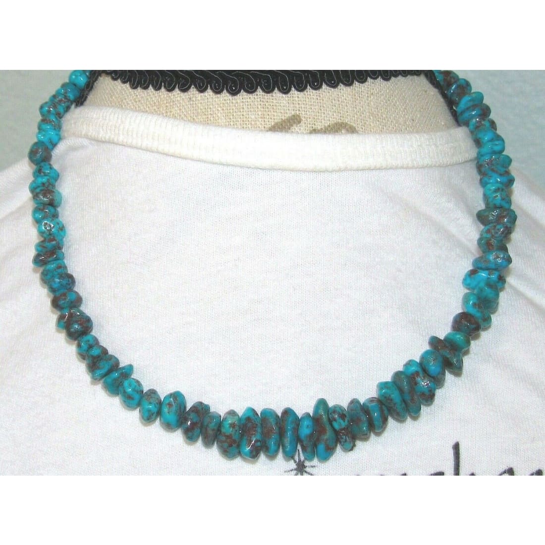 Old Pawn Navajo Morenci Turquoise Heishi Necklace Choker 17 