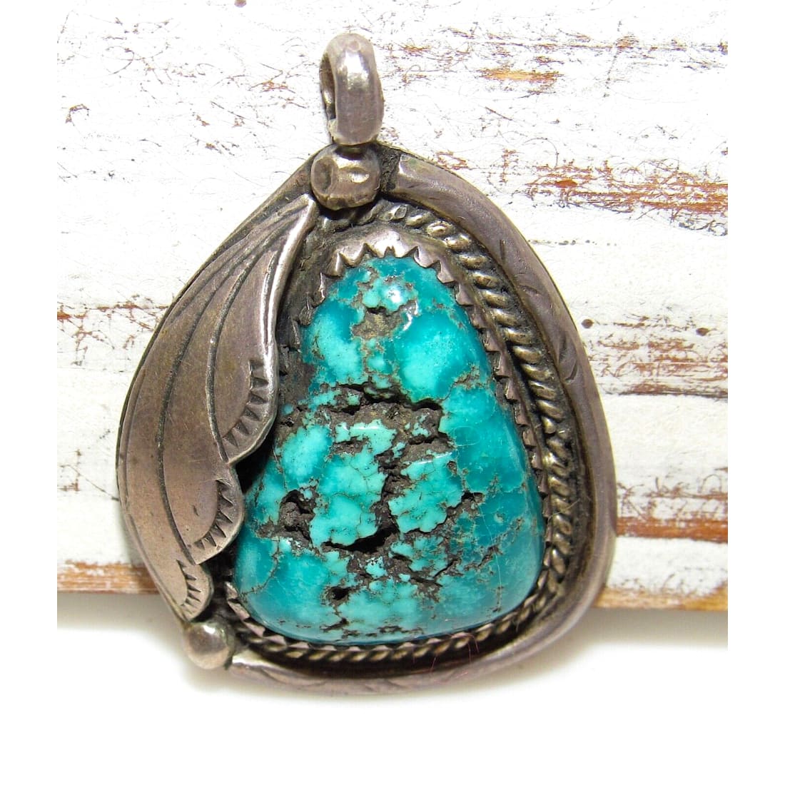 Old Pawn Navajo Natural Morenci Turquoise Pendant Native 