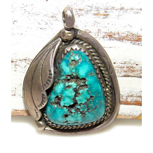 Old Pawn Navajo Natural Morenci Turquoise Pendant Native 