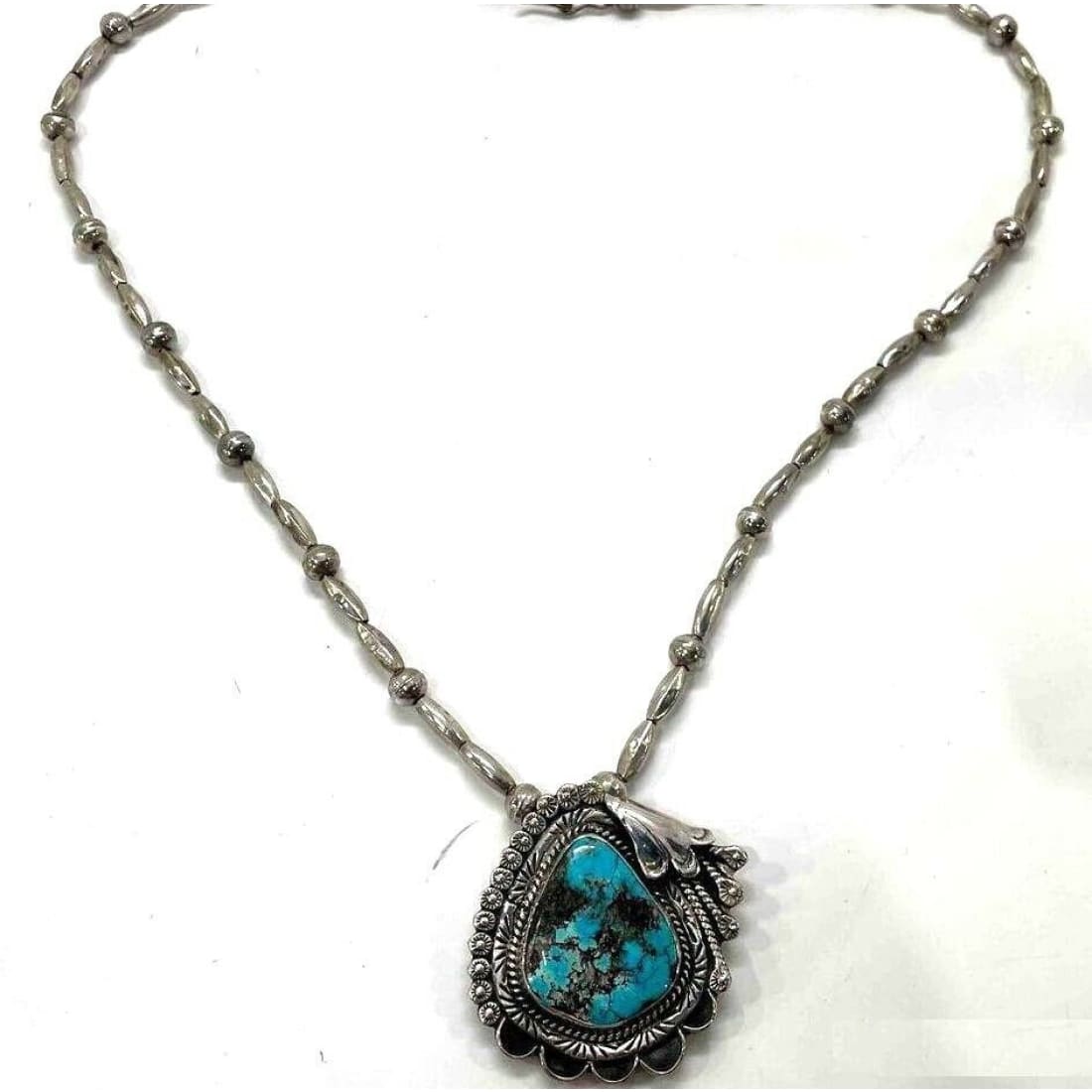 Old Pawn Navajo Necklace Sterling Gem Kingman Turquoise 