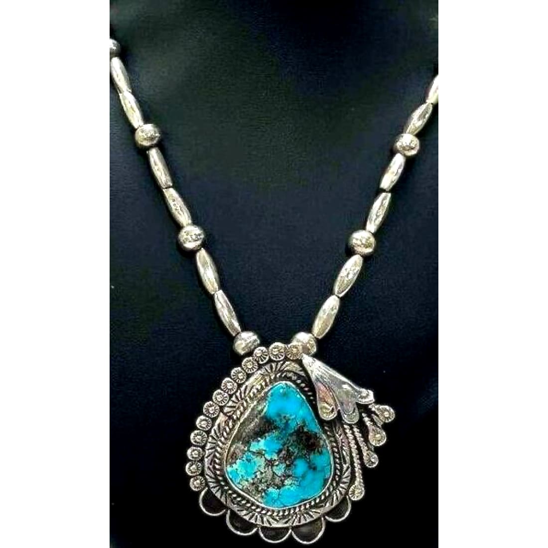 Old Pawn Navajo Necklace Sterling Gem Kingman Turquoise 