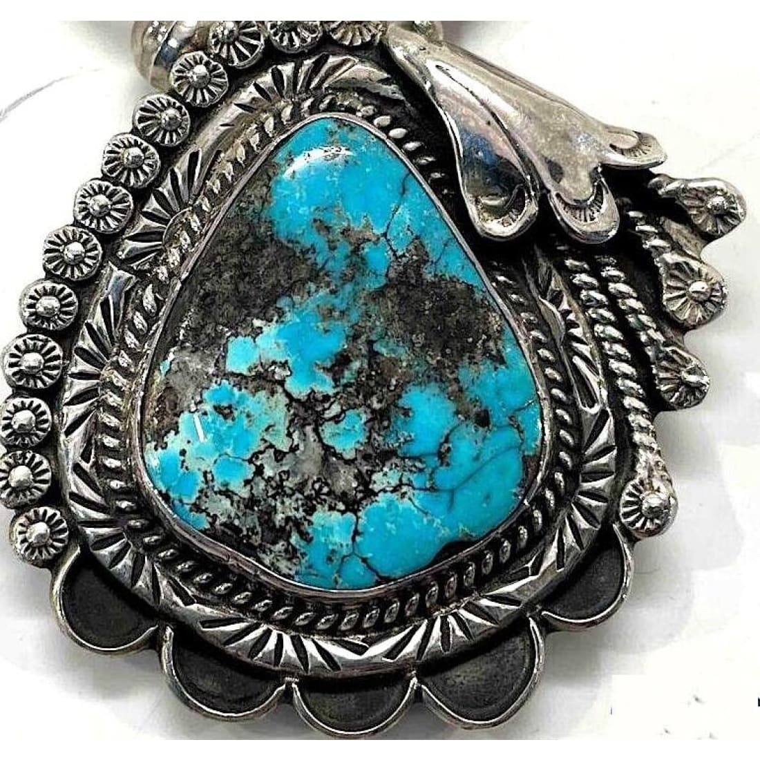 Old Pawn Navajo Necklace Sterling Gem Kingman Turquoise 