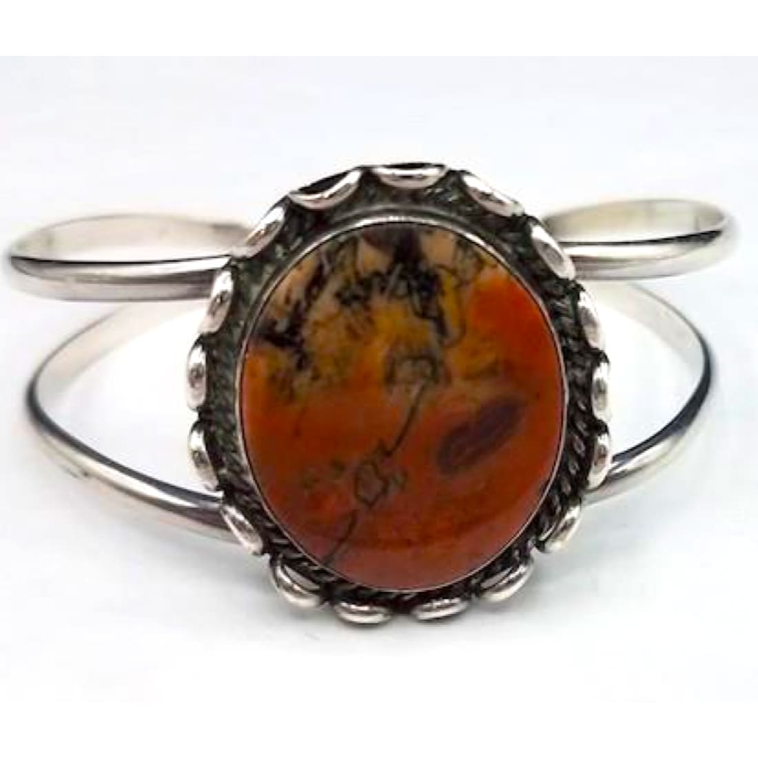 Old Pawn Navajo Petrified Wood Cuff Bracelet Sterling Silver