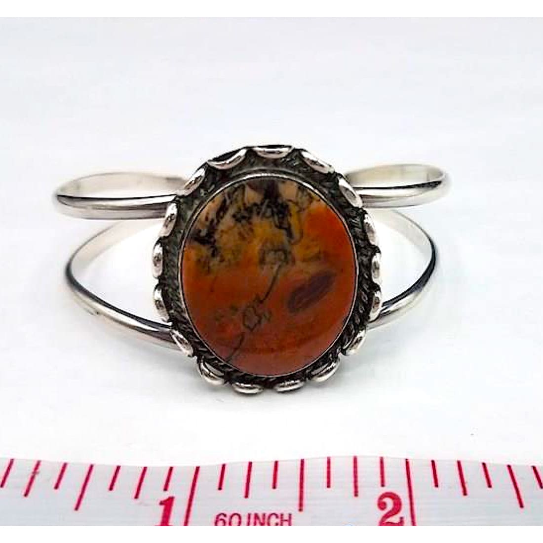 Old Pawn Navajo Petrified Wood Cuff Bracelet Sterling Silver