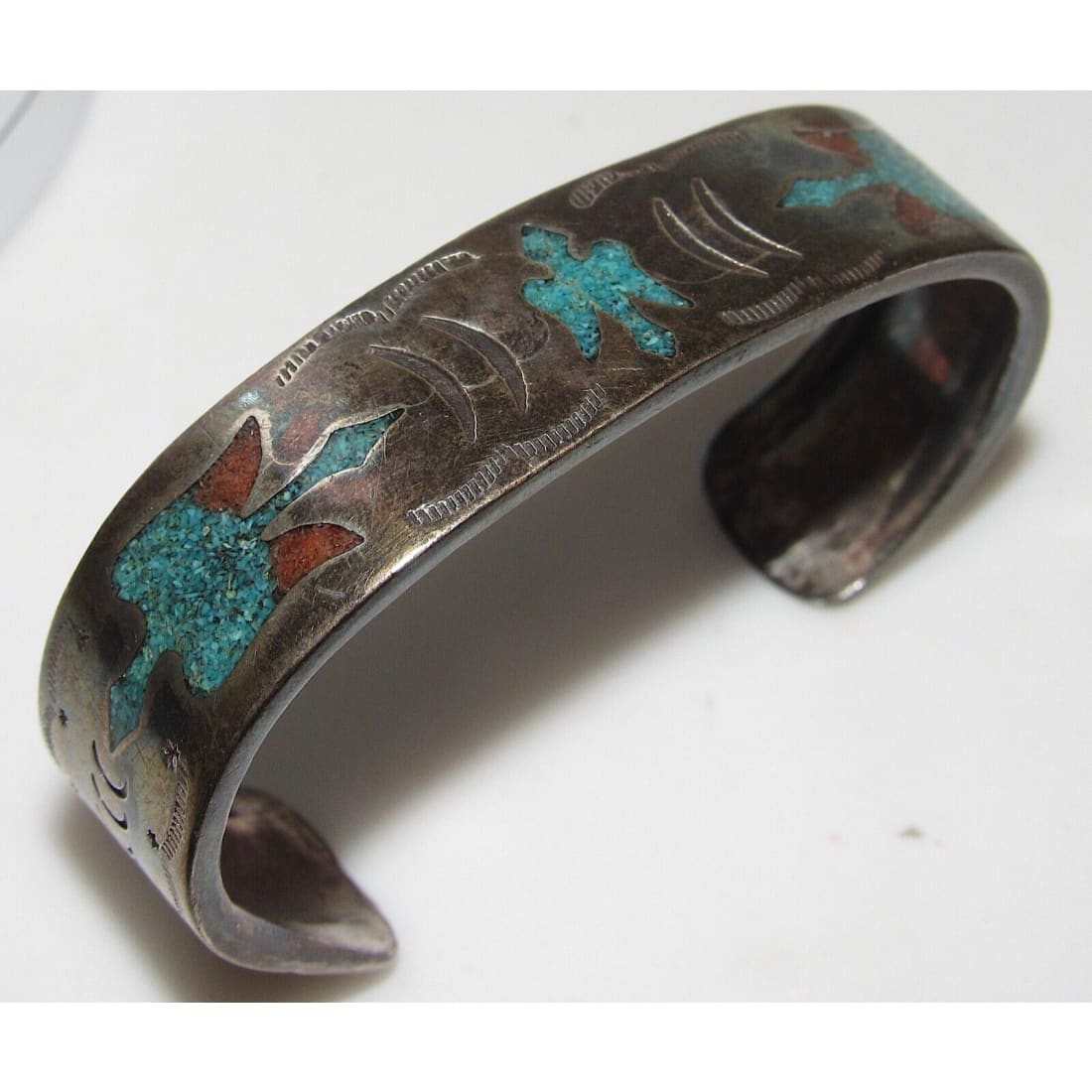 Old Pawn Navajo Peyote Bird Cuff Bracelet Turquoise Coral 