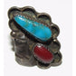 Old Pawn Navajo Sterling Turquoise Coral Statement Ring Size