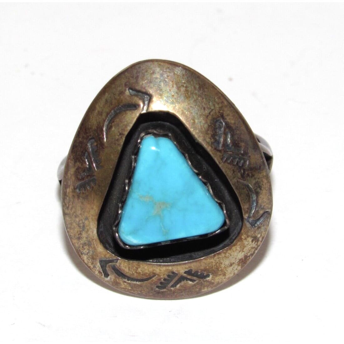 Old Pawn Navajo Teddy Goodluck Turquoise Ring Size 8.5