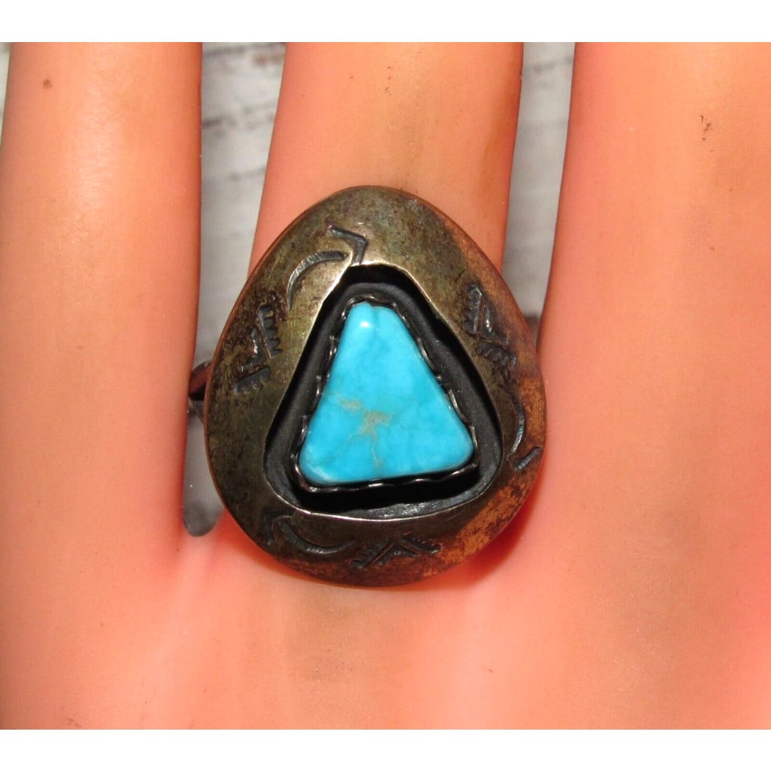 Old Pawn Navajo Teddy Goodluck Turquoise Ring Size 8.5