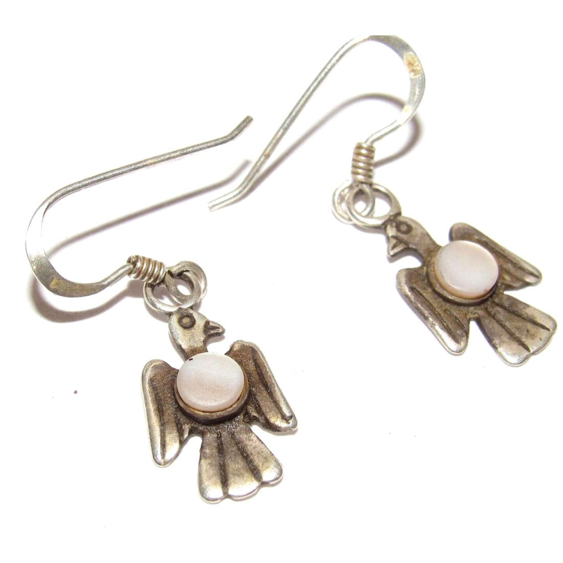Old Pawn Navajo Thunderbird Dangle Earrings Sterling Silver 