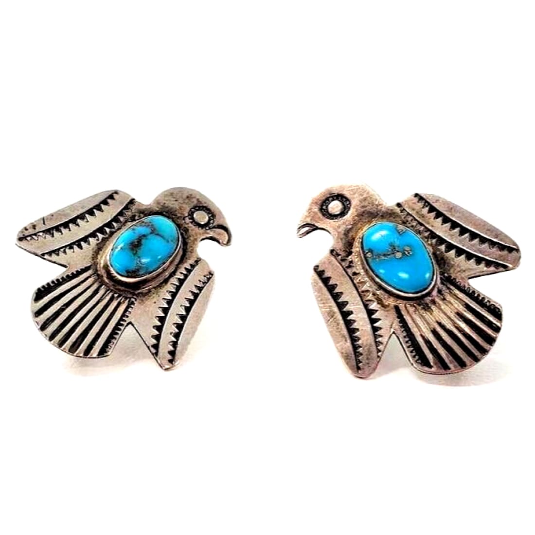 Old Pawn Navajo Thunderbird Scewback Earrings Sterling 