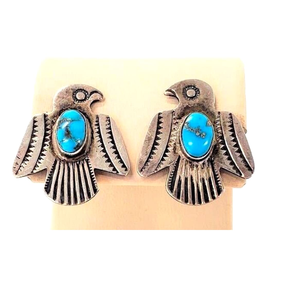 Old Pawn Navajo Thunderbird Scewback Earrings Sterling 