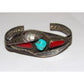 Old Pawn Navajo Turquoise Coral Sterling Silver Cuff