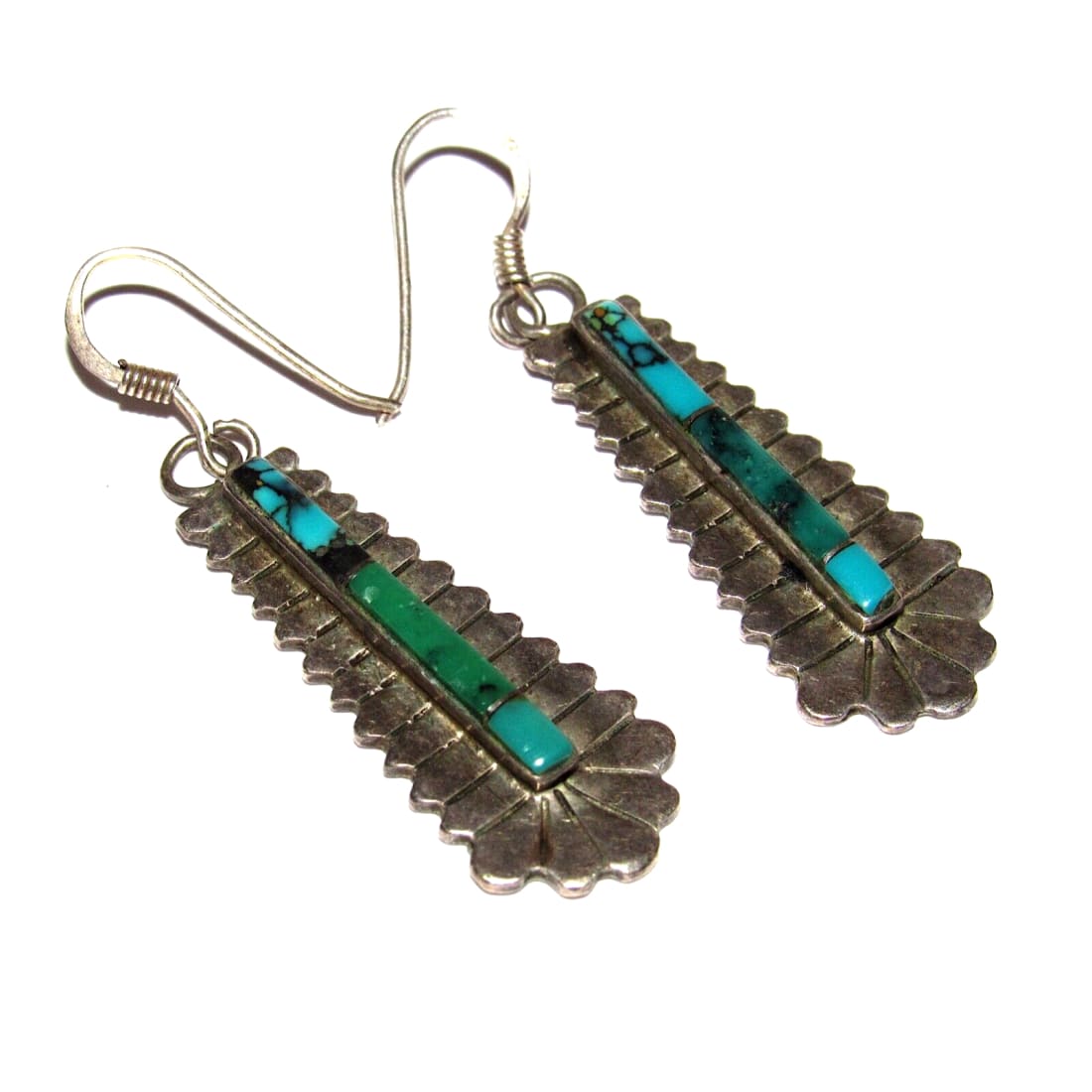 Old Pawn Navajo Turquoise Inlay Sterling Silver Dangle