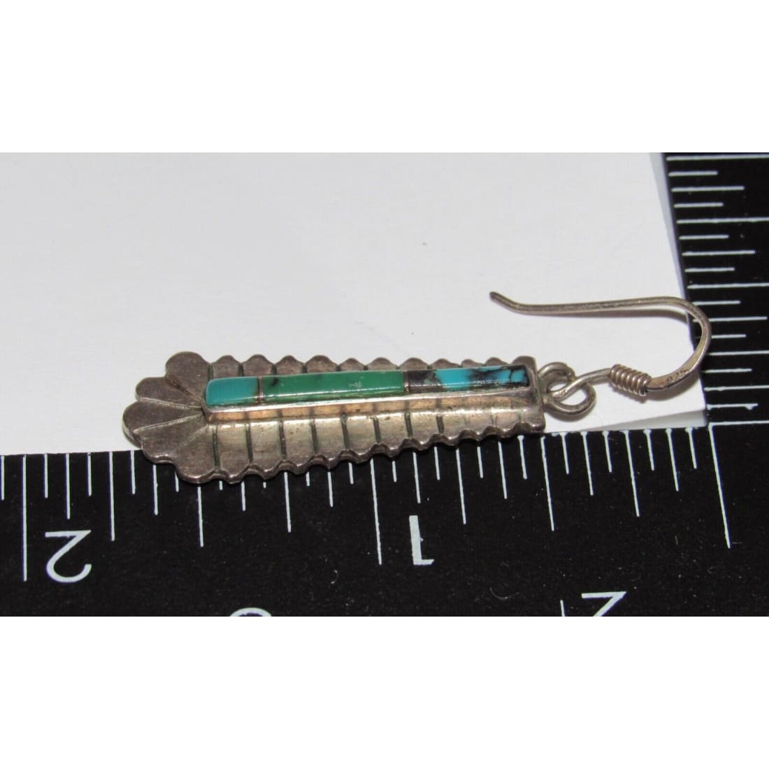 Old Pawn Navajo Turquoise Inlay Sterling Silver Dangle